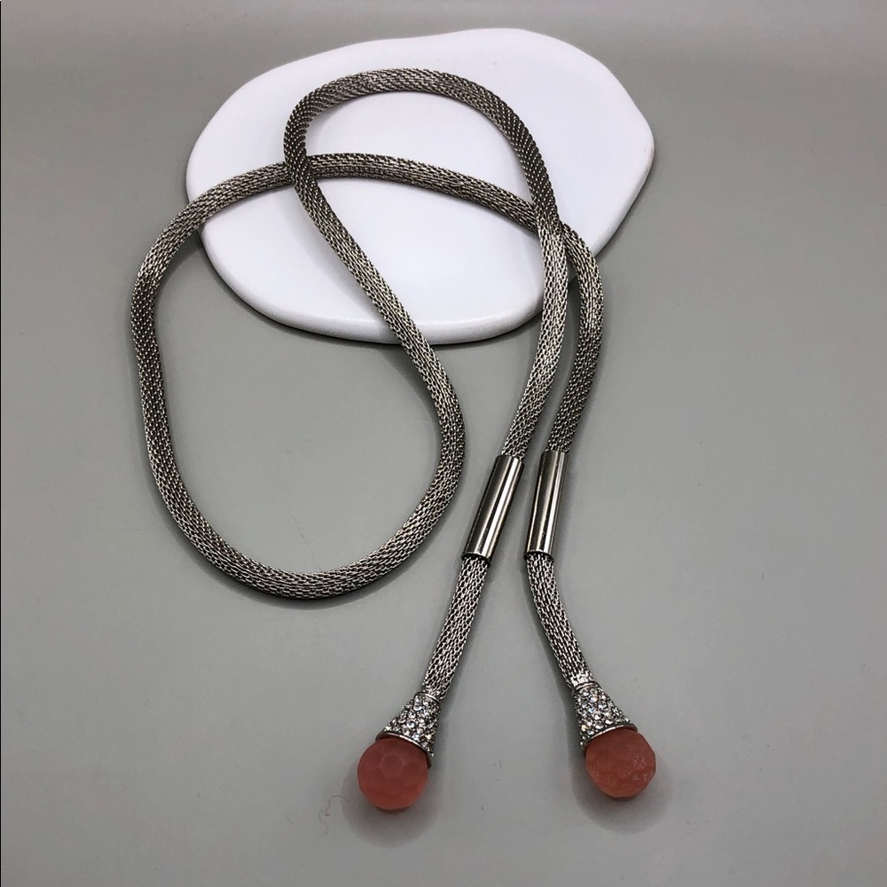 Jewelmint Desert Rose Long Mesh Lariat Necklace Silver Tone